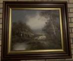 Schilderij mooie lijst; A Plasman; stilleven, huis water bo, Antiek en Kunst, Ophalen of Verzenden
