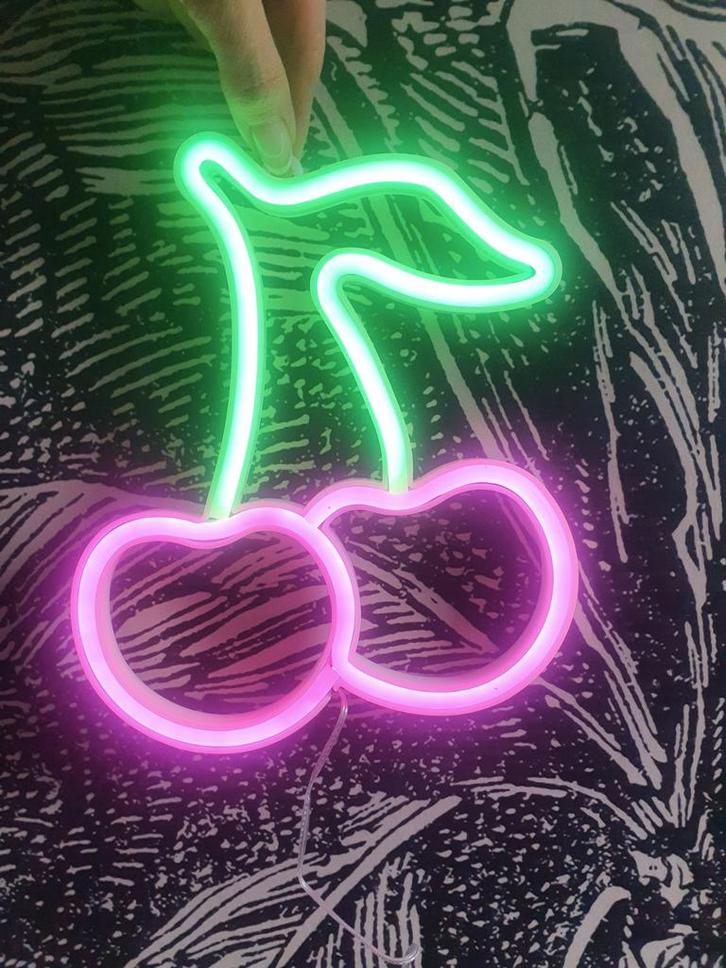 Leuk Neon LED Lampje - Kers Roze/Groen, Huis en Inrichting, Woonaccessoires | Wanddecoraties, Nieuw, Ophalen of Verzenden
