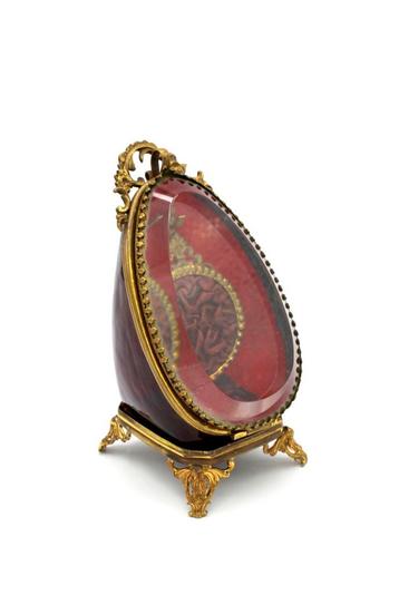 Zakhorloge houder porte montre  rood glas, brons Frankrijk. beschikbaar voor biedingen