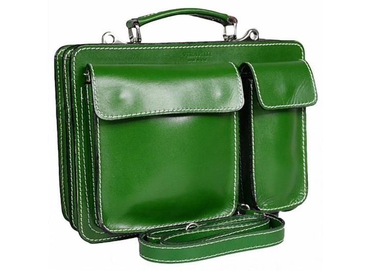 Schooltas leren aktetas laptoptas echt leder Groen, Sieraden, Tassen en Uiterlijk, Tassen | Schooltassen, Nieuw, Schoudertas, 40 tot 50 cm