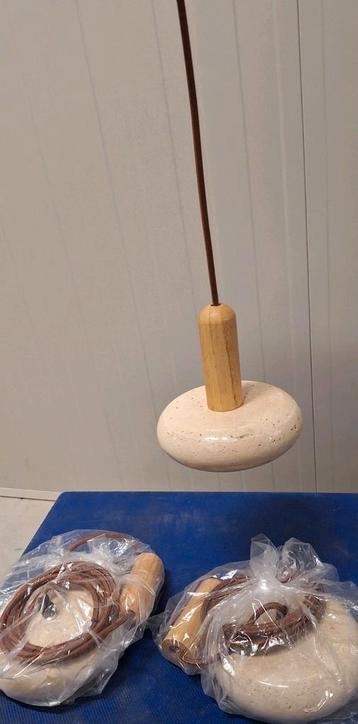 3x Traditionele Japanse ronde houten travertijn hanglamp.led beschikbaar voor biedingen