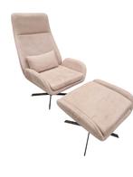 Relaxfauteuil met Voetenbank - Beige Stof, Percy, 75 tot 100 cm, Ophalen of Verzenden, Zo goed als nieuw