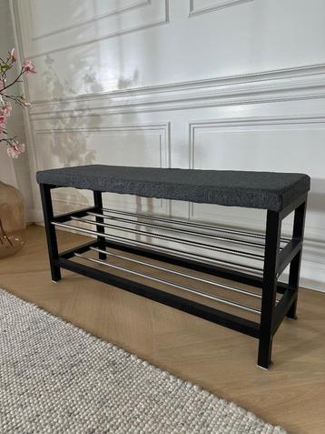 Nieuw zwart design houten schoenenrek met bankje beschikbaar voor biedingen