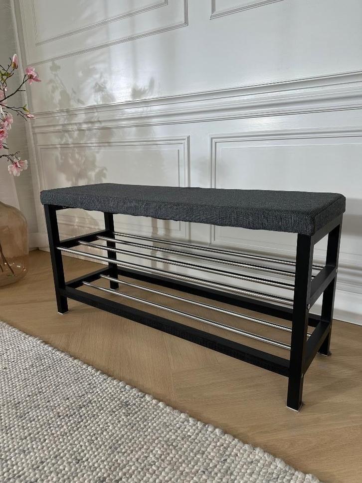 Nieuw zwart design houten schoenenrek met bankje, Huis en Inrichting, Kasten | Schoenenrekken, Nieuw, Ophalen