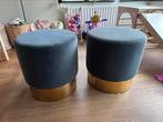2x blauwe velvet poef van V-LAB, Huis en Inrichting, Ophalen, Zo goed als nieuw, Rond