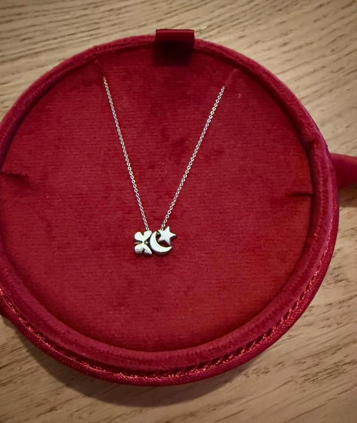 Minitials signature ketting 18k witgoud Vlinder, Maan, Ster, Sieraden, Tassen en Uiterlijk, Kettingen, Zo goed als nieuw, Goud