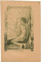 Huib Luns litho "Beethoven", 1920, proefdruk, Antiek en Kunst, Ophalen