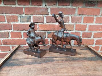 Don Quichot op paard & Sancho Panza op ezel / Beelden hout beschikbaar voor biedingen