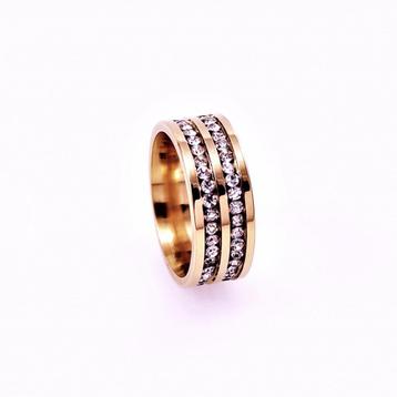 Dames Roségoudkleurig Roestvrij Stalen Ring met Strass beschikbaar voor biedingen