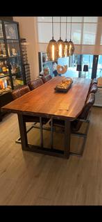 Acacia boomstam taffel met 6 Stoelen, 200 cm of meer, Rechthoekig, 50 tot 100 cm, Ophalen of Verzenden