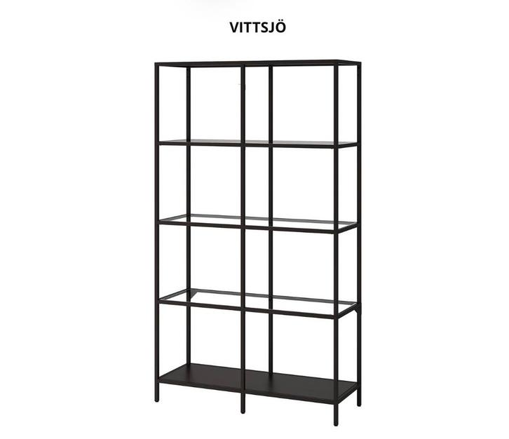 Stelling-/Vitrinekasten Vittsjö, 4, zwart, metaal, glas, Huis en Inrichting, Kasten | Stellingkasten, Zo goed als nieuw, Ophalen