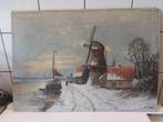 olieverf winterlandschap op triplex, Ophalen of Verzenden