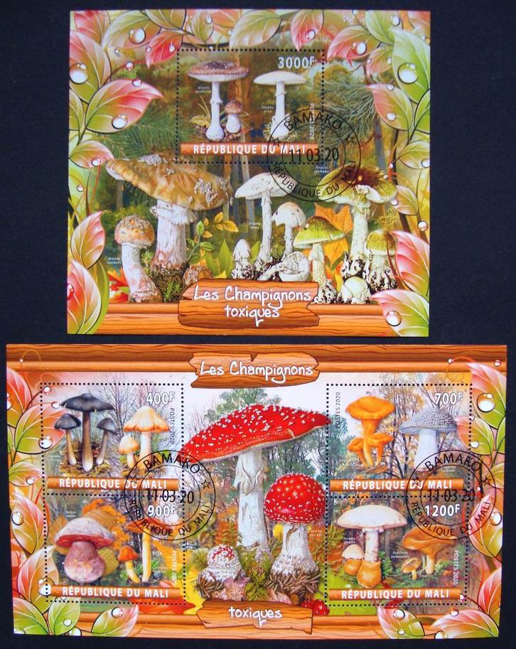 - 655 - 2 Blokken met Giftige Champignons., Postzegels en Munten, Postzegels | Thematische zegels, Gestempeld, Dier of Natuur