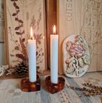 Kandelaar Glas Bruin Amber Hartje Hartvorm Zweden, Overige materialen, Bruin, Ophalen of Verzenden, Zo goed als nieuw