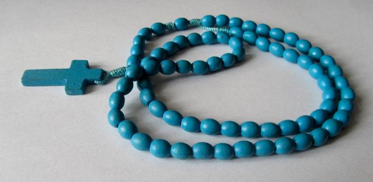 Vintage Prachtige lange houten Rozenkrans ketting, Sieraden, Tassen en Uiterlijk, Kettingen, Zo goed als nieuw, Overige materialen