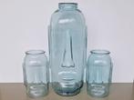 lot 3 glazen vazen met Moai gezicht Paaseiland h= 68 en 34cm, Ophalen, Overige kleuren, 50 tot 75 cm, Glas