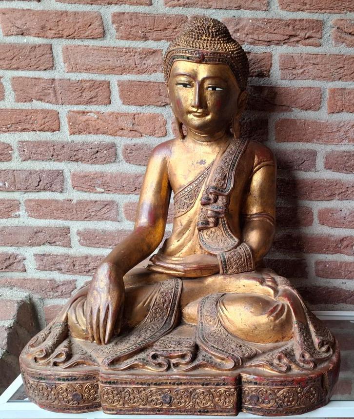 Super grote antieke houten Boeddha, Antiek en Kunst, Kunst | Beelden en Houtsnijwerken, Ophalen