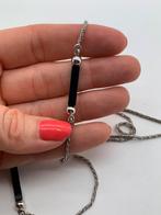 V826 Prachtige zilveren ketting met onyx, Ophalen of Verzenden, Zilver, Ketting, Met edelsteen