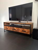 TV-meubel Visgraat Teak en Staal 150cm, Ophalen, Industrieel modern, 150 tot 200 cm, Teakhout