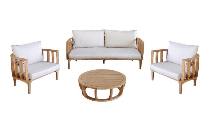 Stoel-Bank Loungeset Mataro | 4-delig | Acacia & Taupe | Eur, Tuin en Terras, Tuinsets en Loungesets, Nieuw, Loungeset, Hout, 4 zitplaatsen