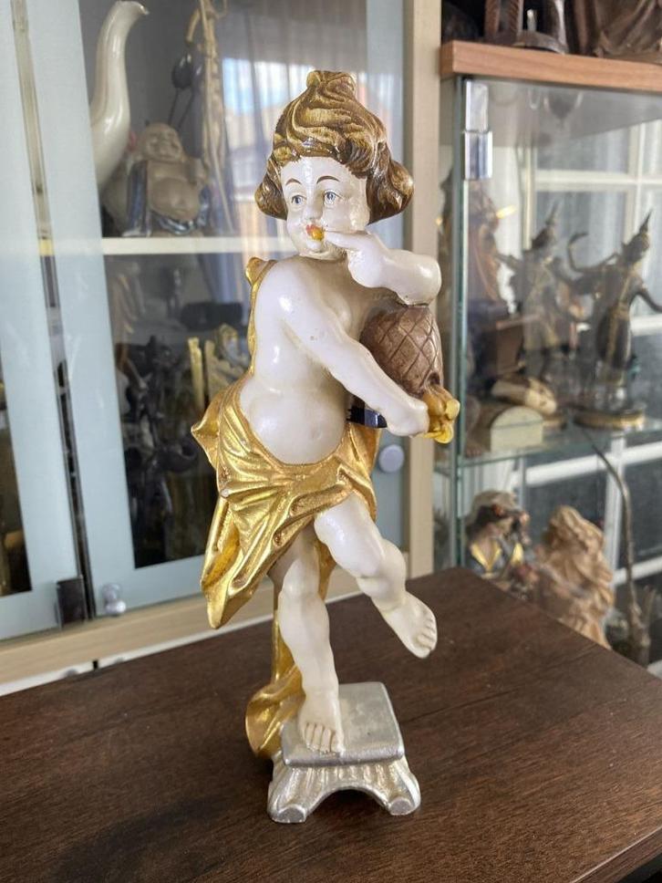 Oude gekleurde houten figuur putte engel honing licker, Antiek en Kunst, Antiek | Religie, Ophalen of Verzenden
