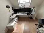 Wit hout ruim bureau met opbergruimte, Huis en Inrichting, Bureaus, Ophalen, Gebruikt, Bureau
