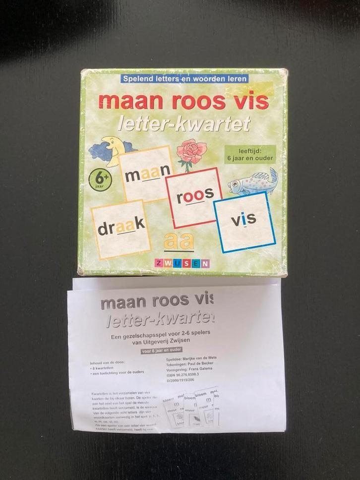 Maan roos vis letter kwartet, Hobby en Vrije tijd, Gezelschapsspellen | Kaartspellen, Zo goed als nieuw, Drie of vier spelers