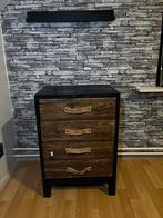 Leen Bakker Ladekast - Zwart/Houtlook - 4 Lades, Huis en Inrichting, Kasten | Ladekasten, Minder dan 50 cm, Gebruikt, Ophalen of Verzenden