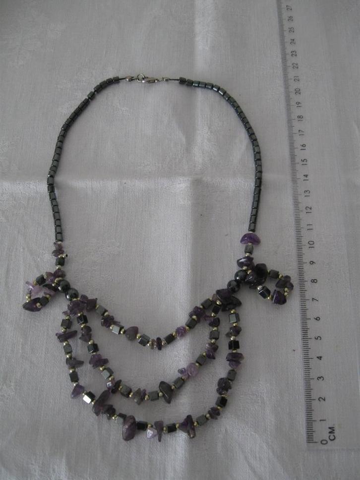 Mooie ketting amethist hematiet halfedelstenen goede staat, Sieraden, Tassen en Uiterlijk, Kettingen, Zo goed als nieuw, Steen of Mineraal