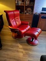 Stressless Fauteuil + Hocker - Rood Leer, Huis en Inrichting, Fauteuils, Ophalen, Minder dan 75 cm, Leer, Zo goed als nieuw