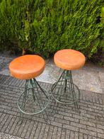 Vintage leren barkrukken set, Huis en Inrichting, Ophalen, Gebruikt, In hoogte verstelbaar, 60 tot 90 cm