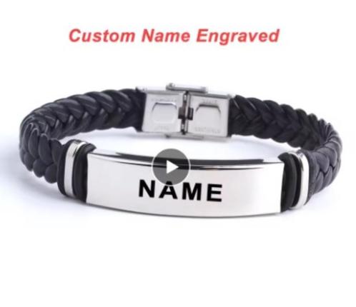 Punk SOS Aangepaste logo Naam Graveren Tekst armband, Sieraden, Tassen en Uiterlijk, Armbanden, Nieuw, Leer, Zilver, Ophalen of Verzenden