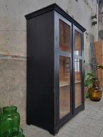 Vintage Houten Vitrinekast Zwart | Vitrine Kast Antiek 2, Ophalen of Verzenden, Glas, 150 tot 200 cm, 50 tot 75 cm