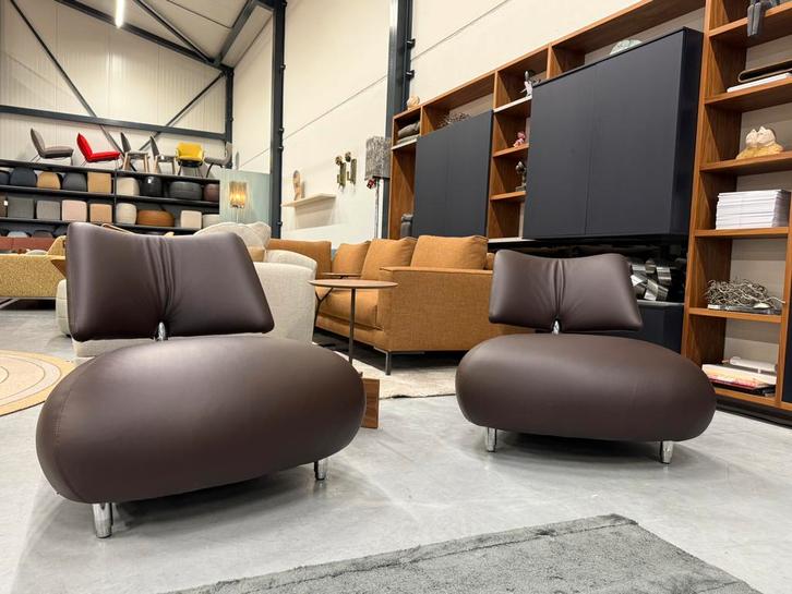 2 Nieuw Leolux Pallone Fauteuils Bruin leer Design stoel, Huis en Inrichting, Fauteuils, Nieuw, Leer, 75 tot 100 cm, Ophalen of Verzenden