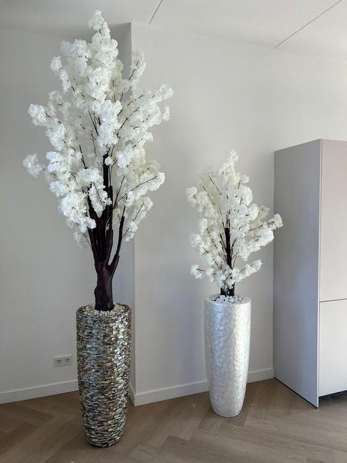 Schelpenvazen met bloesem boom, Antiek en Kunst, Kunst | Overige Kunst, Ophalen of Verzenden