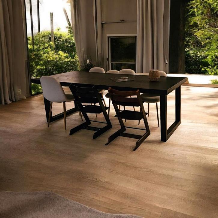 PUUUR Eettafel 240x100 cm Wengé hout zwart U-poot staal, Huis en Inrichting, Stoffering | Vloerbedekking, Laminaat, Zwart, 75 m² of meer