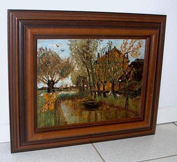 oud schilderij met houten lijst beschikbaar voor biedingen