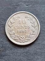 10 cent 1897 Wilhelmina langhaar, Postzegels en Munten, Ophalen of Verzenden, Koningin Wilhelmina, 10 cent, Zilver