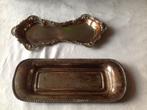 2 Antieke pennen/kaarsensnuiter-bakjes, koper/ silverplate, Verzenden