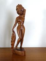 Art Deco Indonesisch Naakt Beeld Dame teak hout, Ophalen