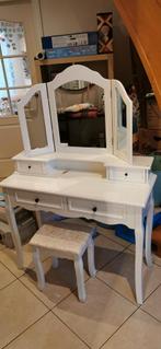 Witte kaptafel met spiegel en krukje, Gebruikt, 100 tot 150 cm, Romantisch, Hout