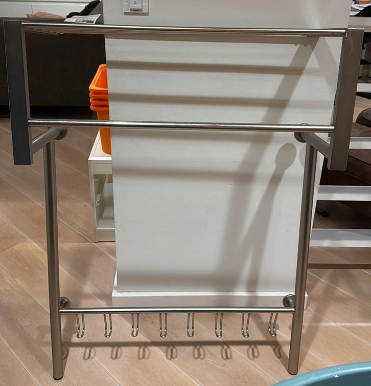 RVS wandkapstok met hoedenplank en haken, Huis en Inrichting, Woonaccessoires | Kapstokken, Zo goed als nieuw, Wandkapstok, Minder dan 100 cm