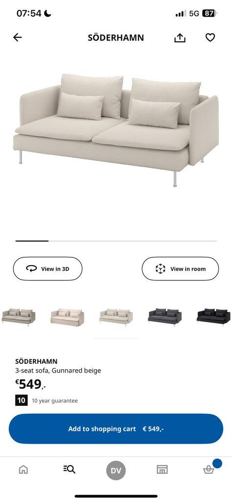 Soderhamn bank Ikea, Huis en Inrichting, Banken | Sofa's en Chaises Longues, Zo goed als nieuw, Tweepersoons, Verzenden