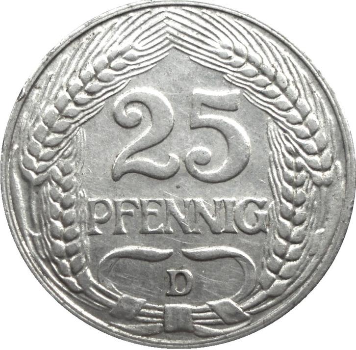 Duitsland - Duitse Rijk 25 pfennig 1909 (D), Postzegels en Munten, Munten | Europa | Niet-Euromunten, Losse munt, Duitsland, Ophalen of Verzenden