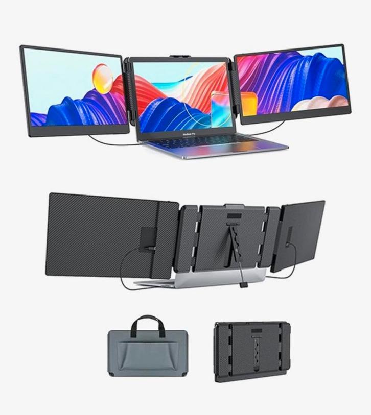 2 x beeldscherm PAEY- triscreen Portable 14 inch Full HD, Computers en Software, Monitoren, Zo goed als nieuw, Ophalen