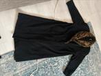 Zwarte jas met cheetahprint, Kleding | Dames, Ophalen of Verzenden, Zo goed als nieuw, Maat 42/44 (L), Zwart