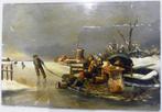 19e eeuw - Winterschaatsen - IJspret - C. Kimmel 1804-1877, Antiek en Kunst, Kunst | Schilderijen | Klassiek, Ophalen of Verzenden