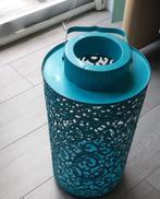 windlicht, lantaarn blauw  met werkje, Huis en Inrichting, Woonaccessoires | Kandelaars en Kaarsen, 25 tot 50 cm, Blauw, Ophalen of Verzenden