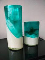 Italie 2 x Tafellamp Melkwit Petrol transparant 1990, Huis en Inrichting, Lampen | Tafellampen, Ophalen of Verzenden