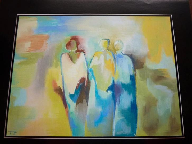 Abstract Schilderij: Drie Figuren, Antiek en Kunst, Kunst | Schilderijen | Klassiek, Ophalen of Verzenden